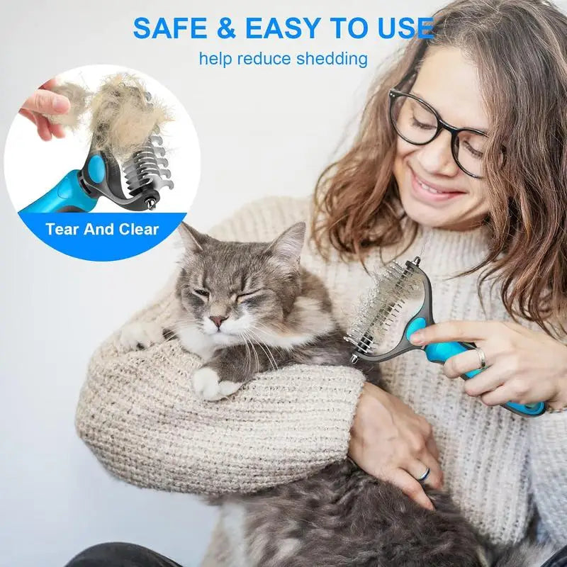 Cepillo 2 en 1 para perros y gatos, removedor de nudos.